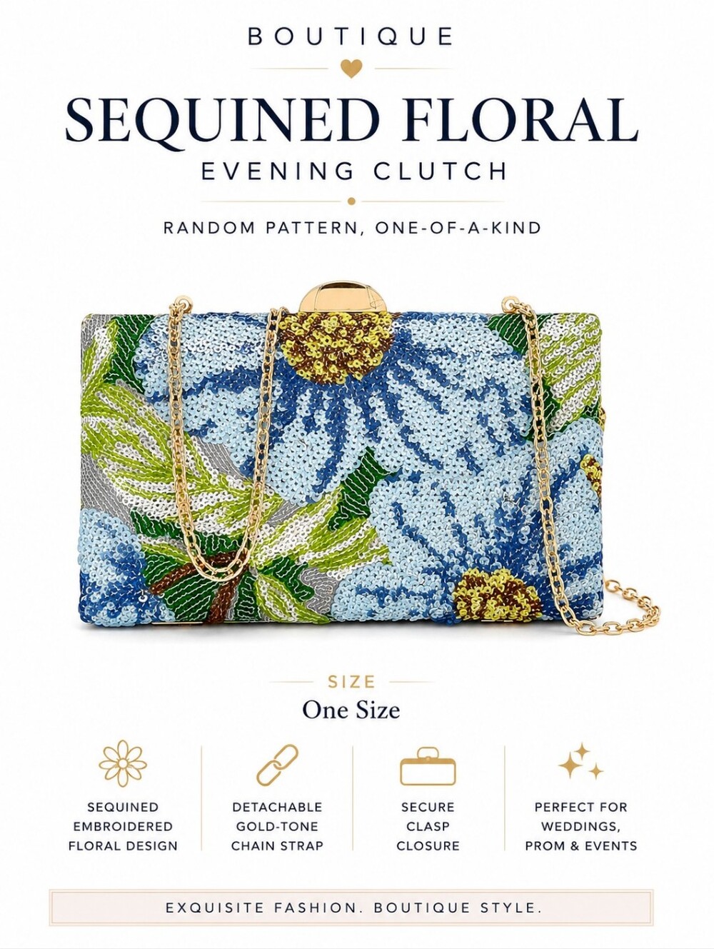 Elegant OOAK Sequined Embroidered Floral Evening Clutch Bag | One Size | New - Picture 10 of 10